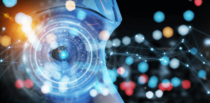 Cyborg head using artificial intelligence to create digital interface