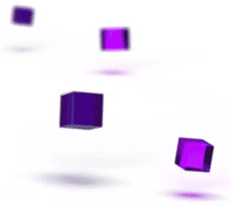 four floating purple 3d cubes