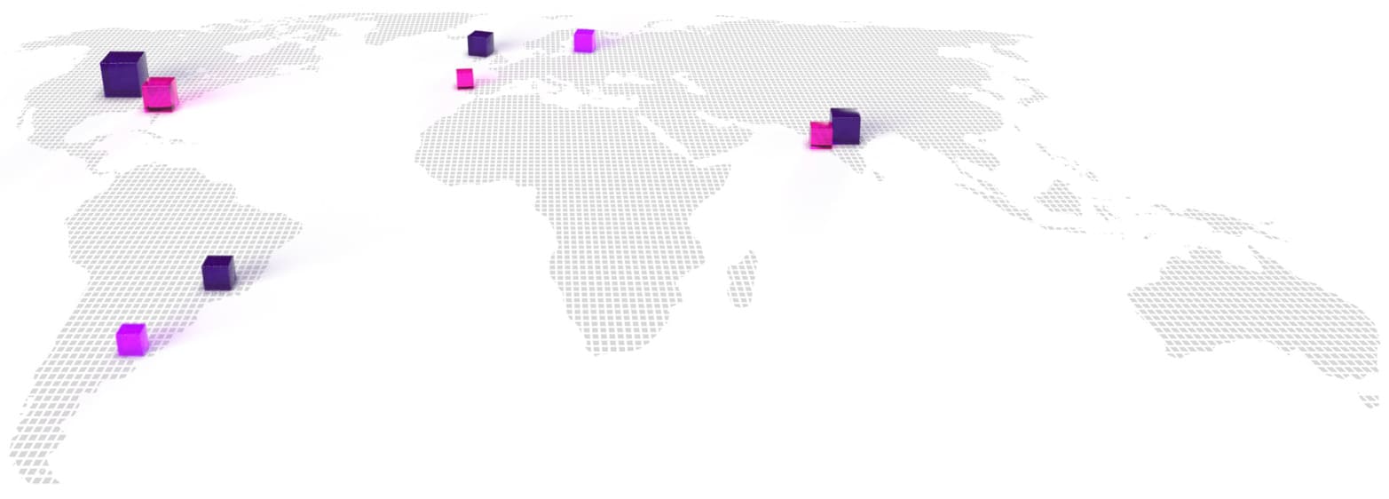 world map with cubes where Fulcrum Digital has headquarters