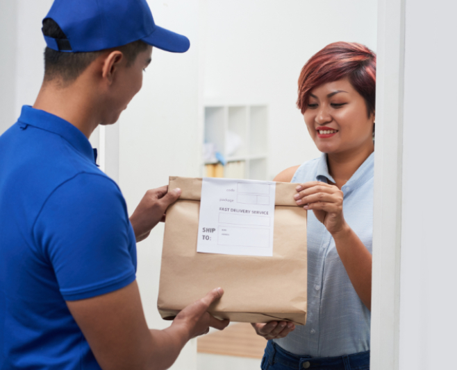woman receiving food delivery
