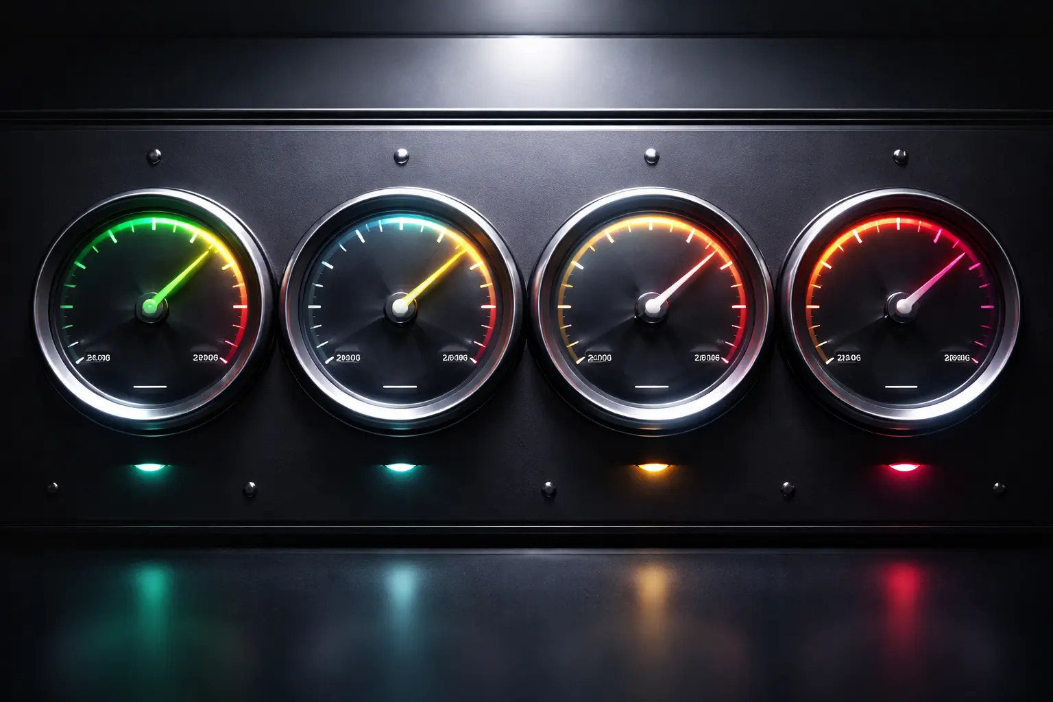 Panel of four gauges with needles at different levels, representing an AI readiness assessment.