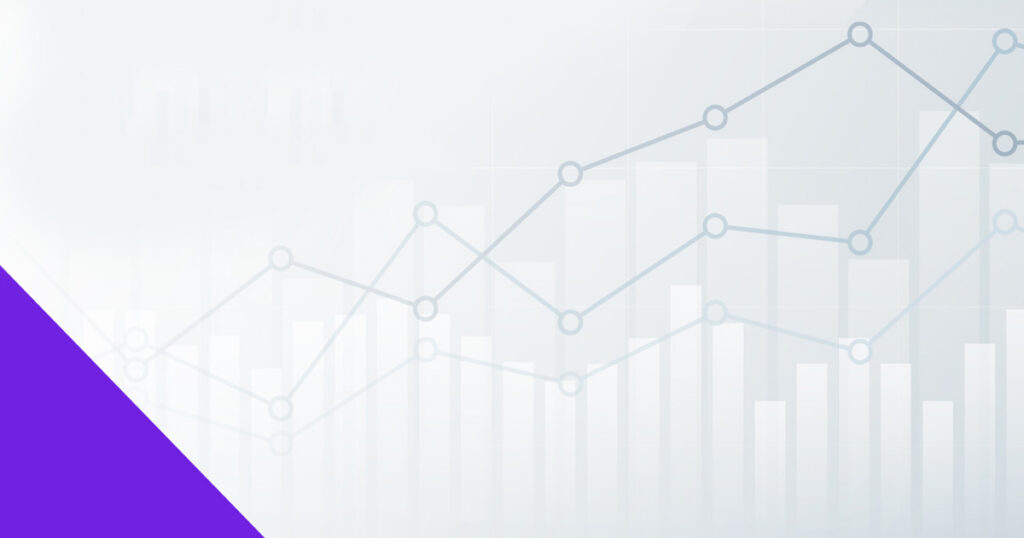 Light gray line and bar charts with a purple corner accent.