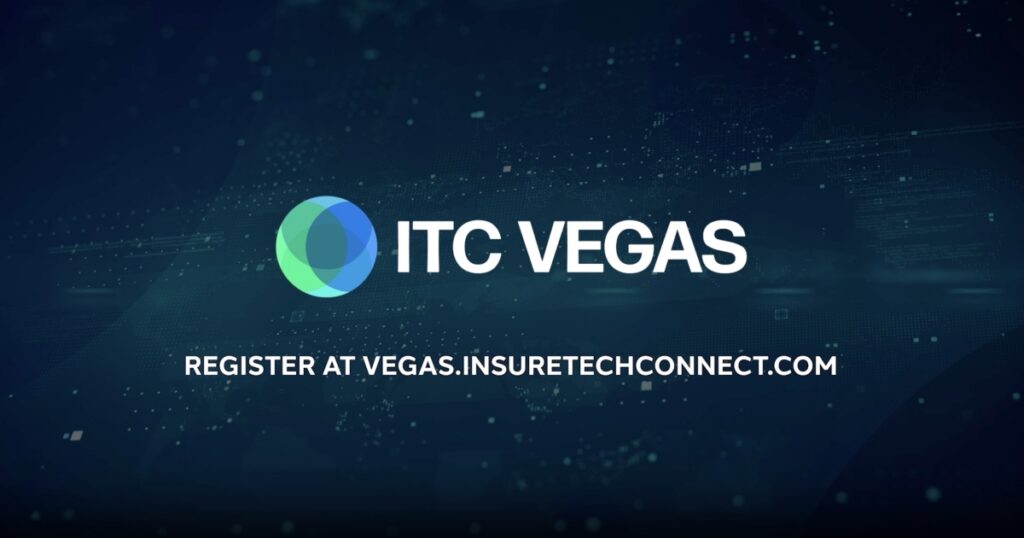 ITC Vegas logo banner inviting registration at vegas.insuretechconnect.com.