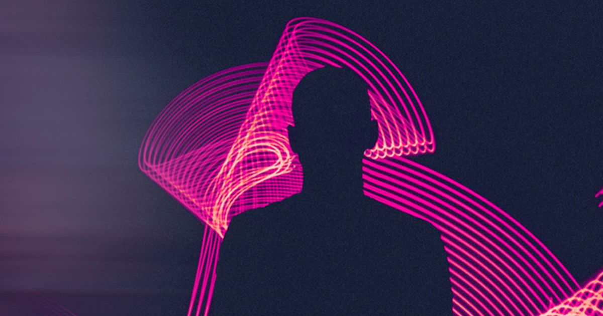 Silhouette of a person formed by sweeping pink light curves, representing agile and low-code software engineering.
