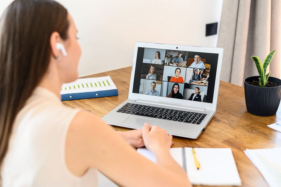 girl having a video call with her co-workers