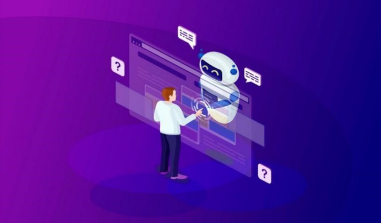 Illustration of a user interacting with a chatbot