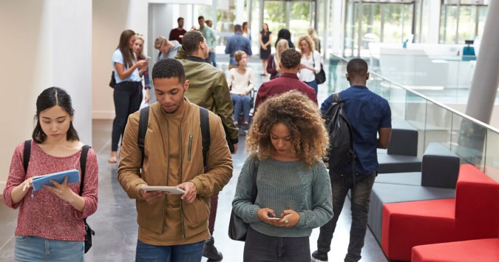 students in the corridors of a university