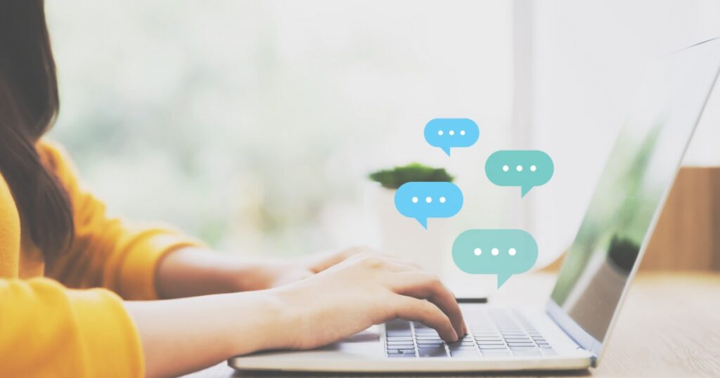 woman chatting with a chatbot