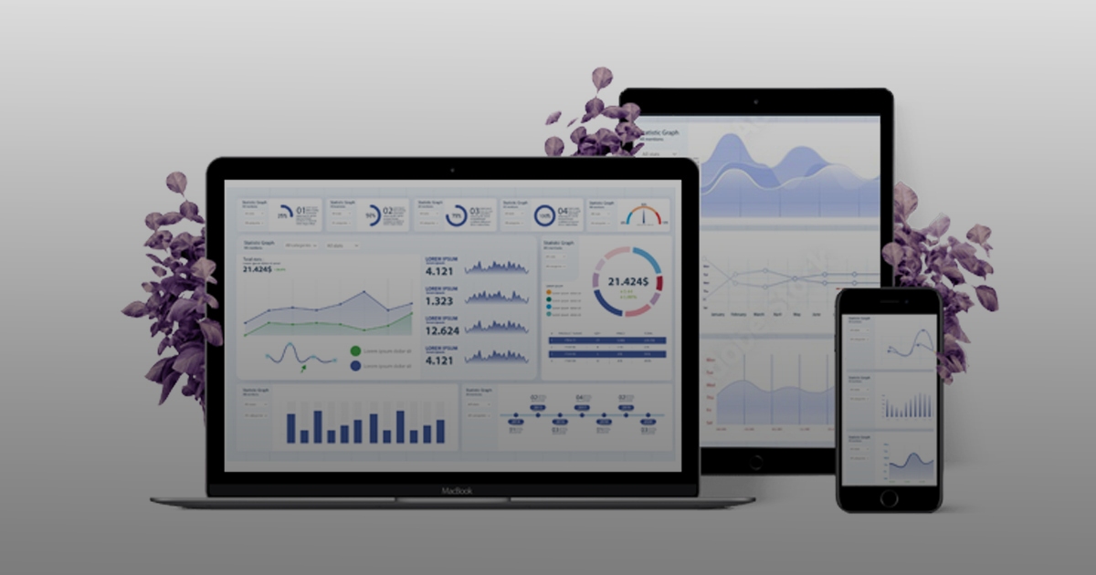 Laptop, tablets, and phone displaying FulcrumOne business platform dashboards.
