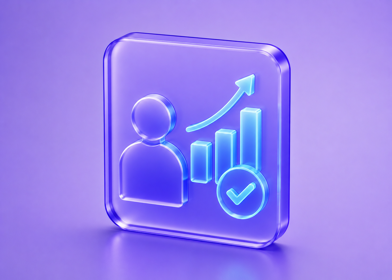 3D glass icon showing performance analytics, growth chart, and verification badge representing benchmark-proven AI document extraction accuracy.