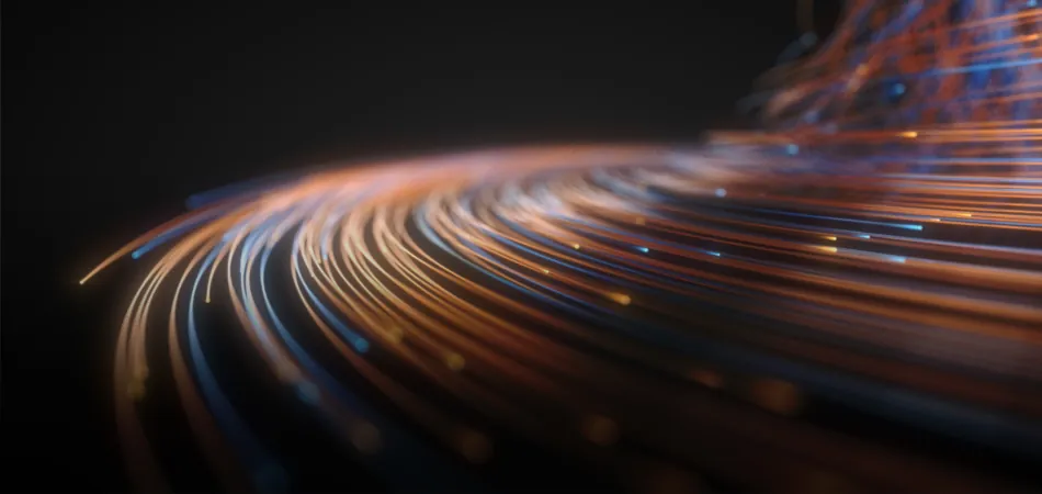 Abstract fiber-optic light trails representing global ecommerce connectivity